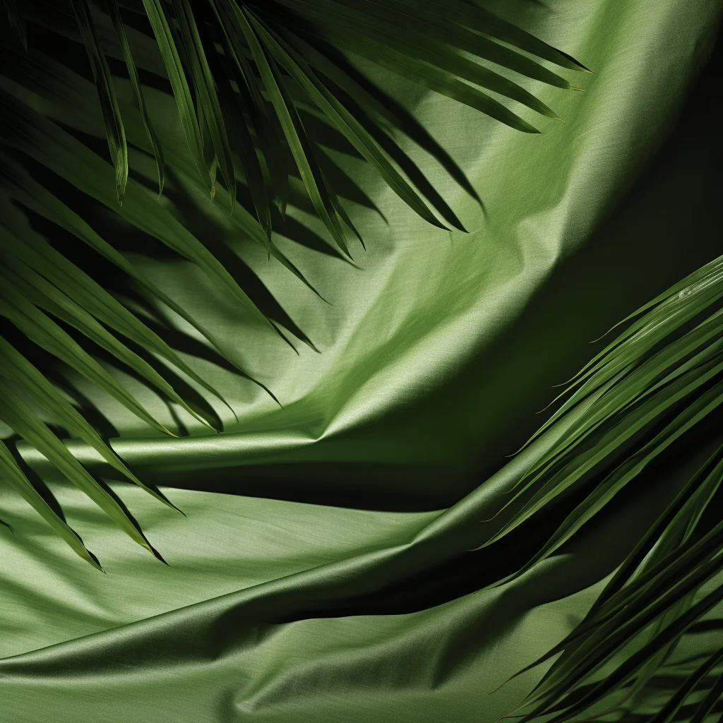 green palm tree shadow background silk cloth fabric leaf