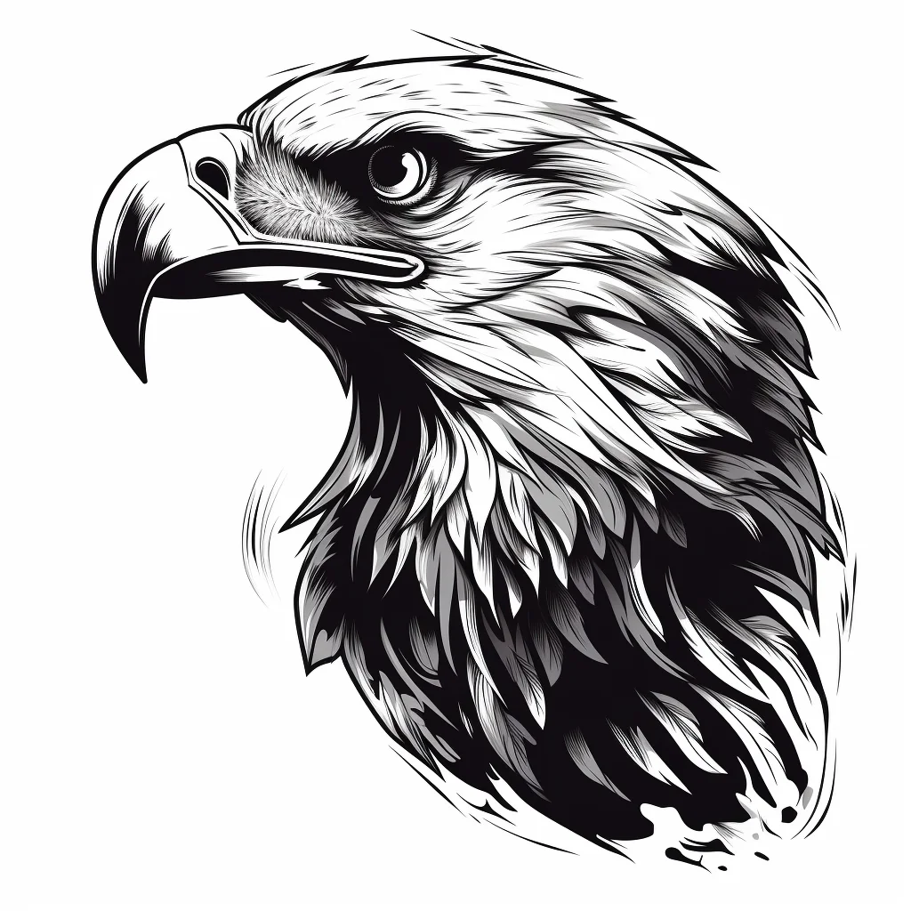 head eagle black and white illustration vector logo