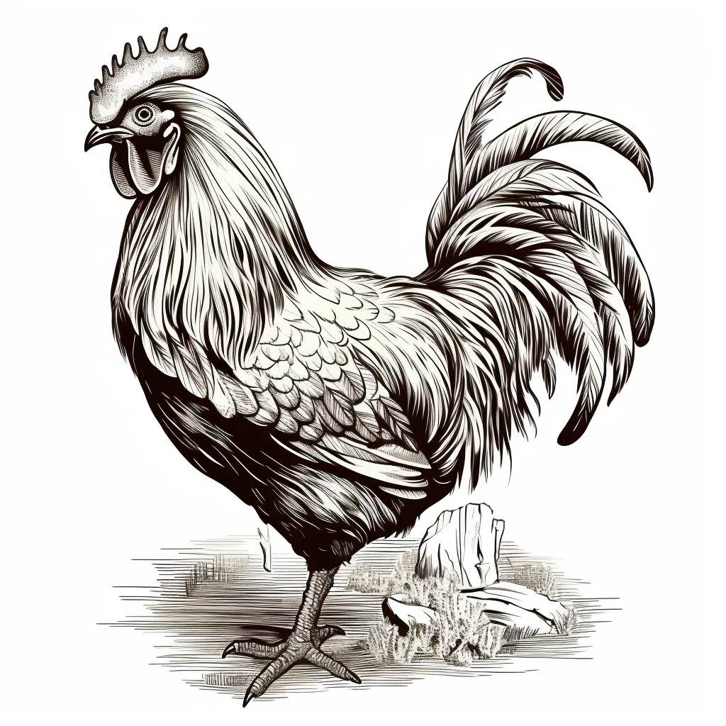 hen chicken vector illustration black and white ink painting