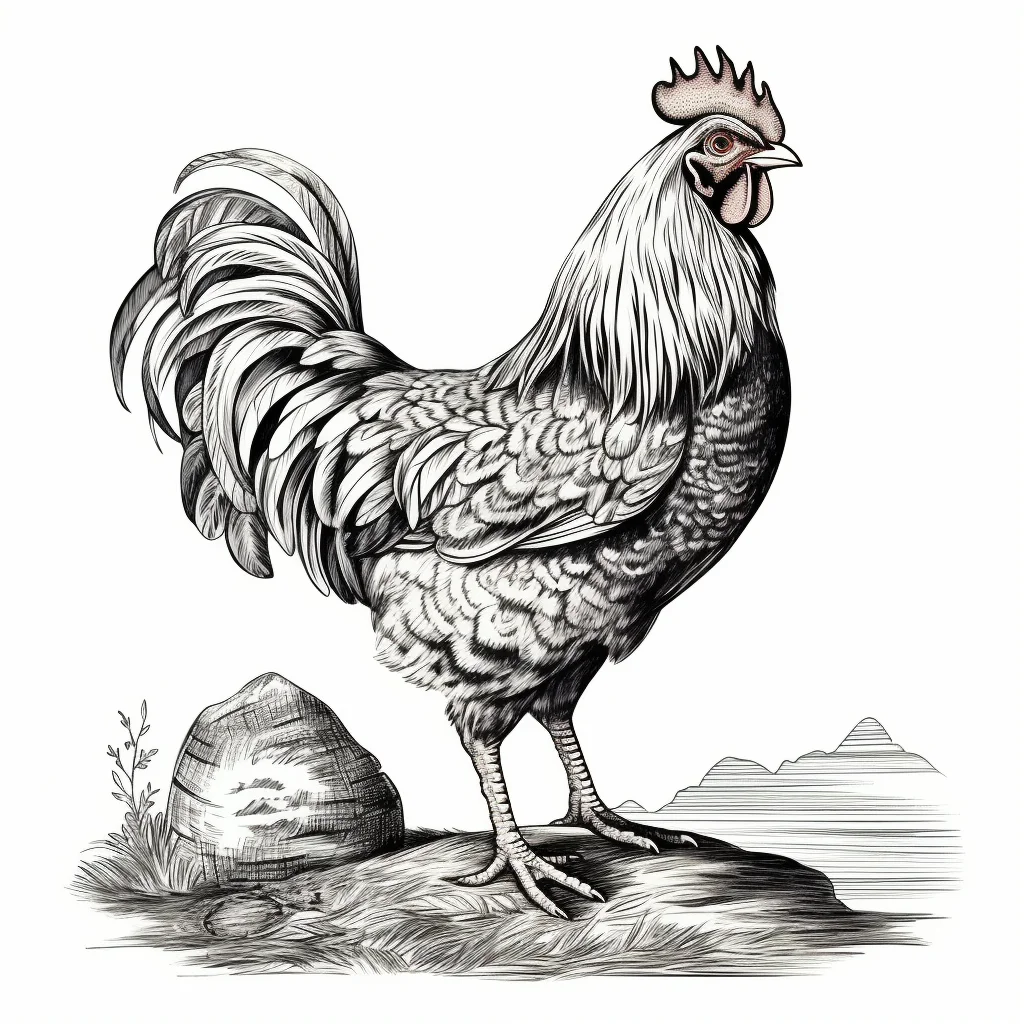 hen chicken vector illustration black and white logo ink painting