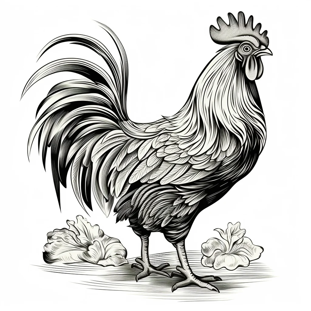hen chicken vector illustration black and white painting