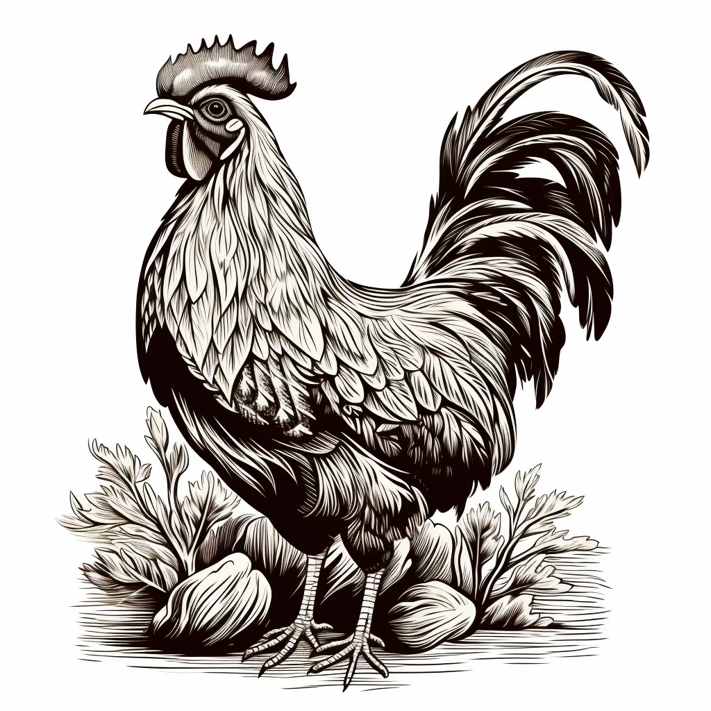 hen chicken vector logo illustration black and white ink painting