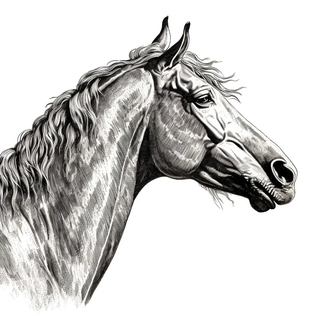 horse face head black and white illustration painting