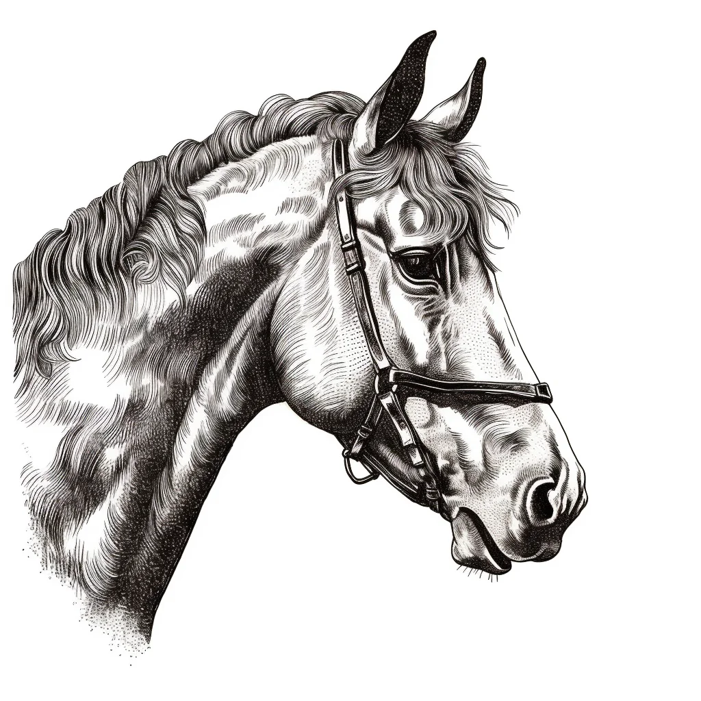 horse face head illustration painting black and white