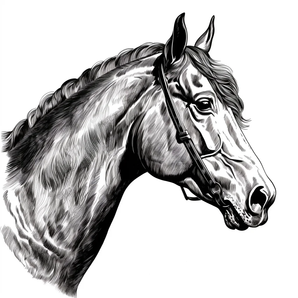 horse face head painting illustration black and white