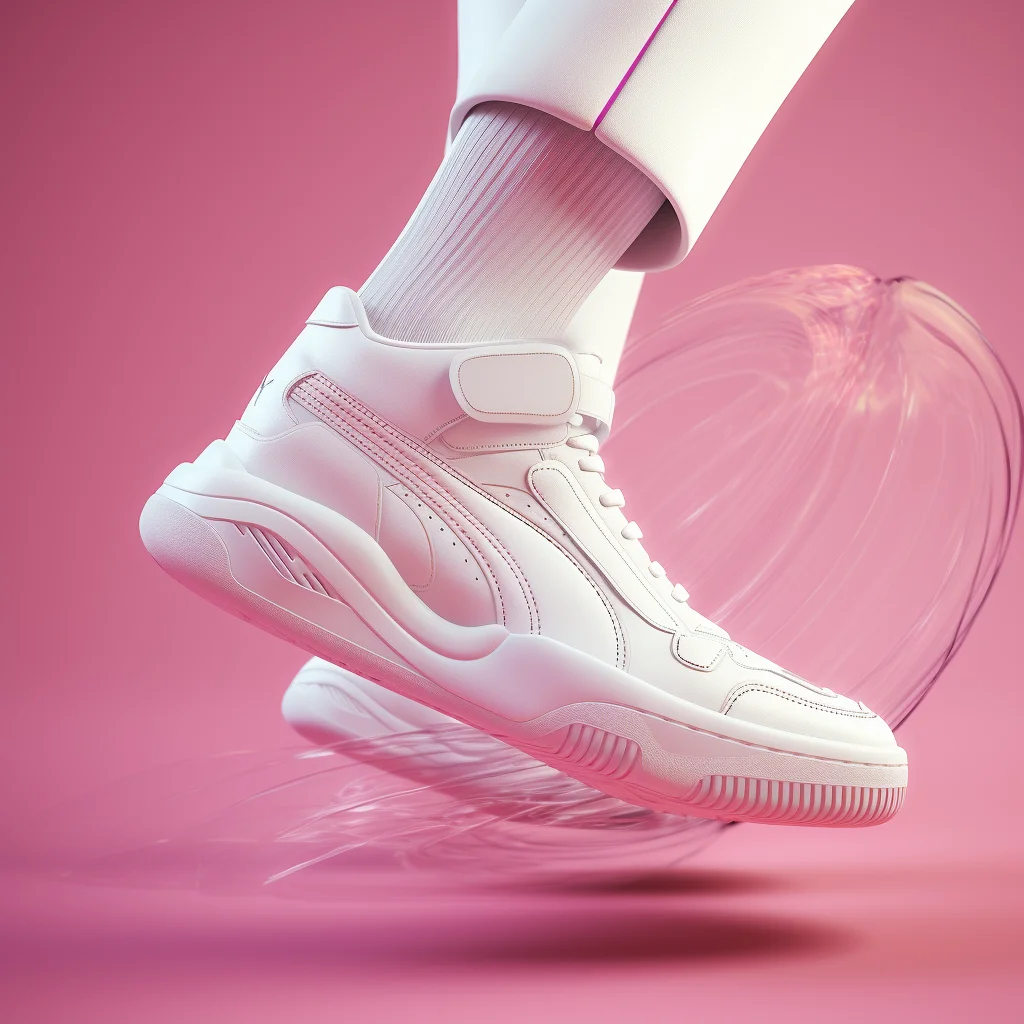 jump basketball shoe foot sneaker puma white pink