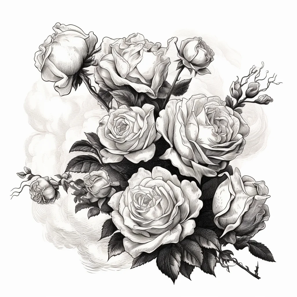 leave leaf rose illustration painting black and white