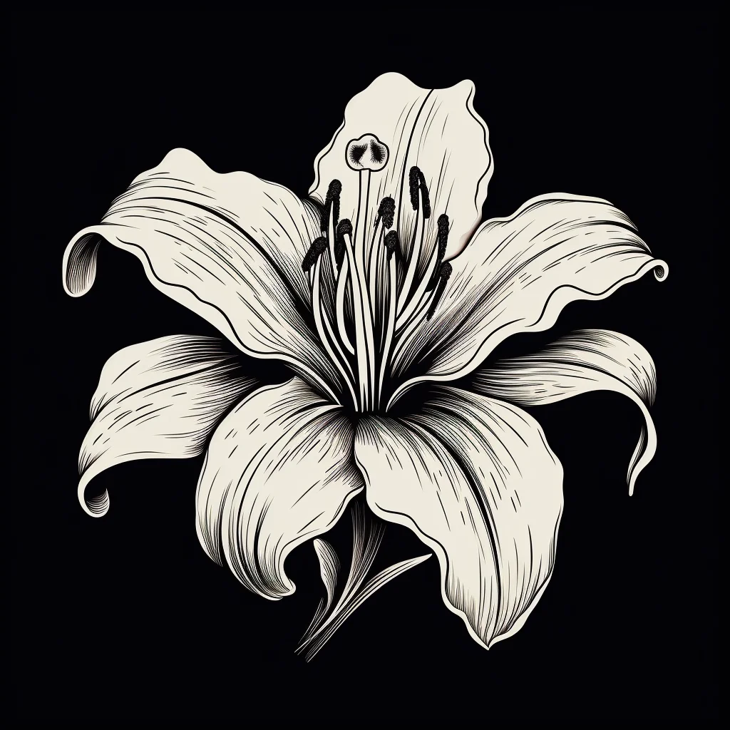 lily black and white flower drawing victor ink illustration logo