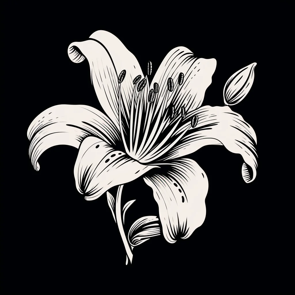 lily black and white flower drawing victor ink illustration