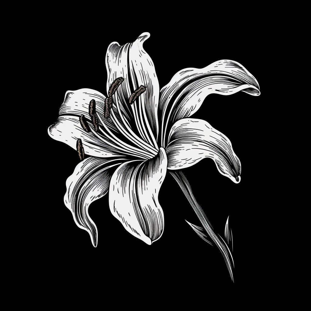 lily flower black and white drawing victor ink illustration logo