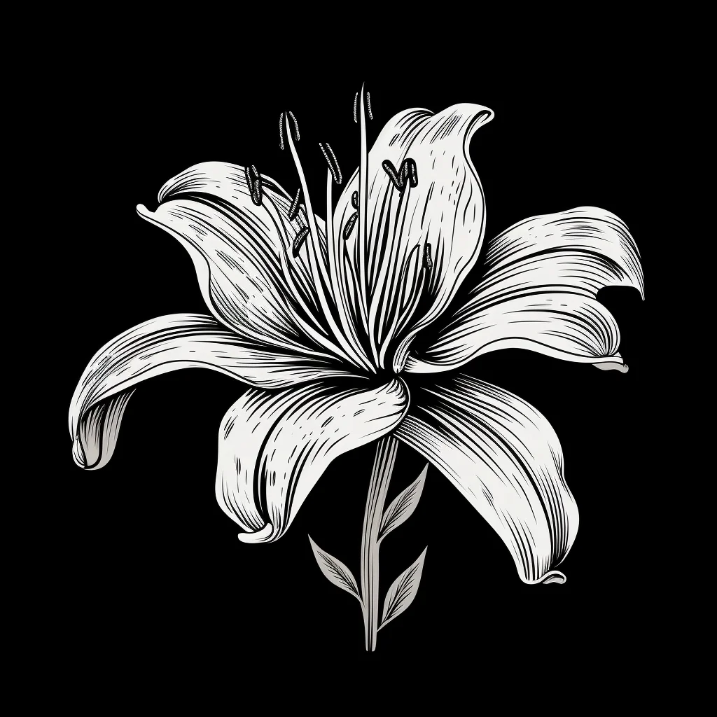 lily flower black and white drawing victor ink illustration