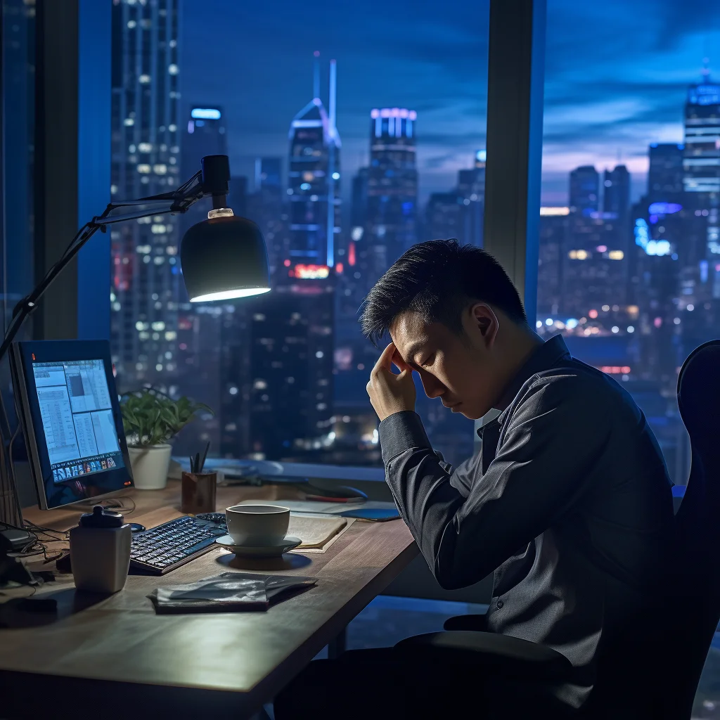 man overtime extra work  midnight tired official photography