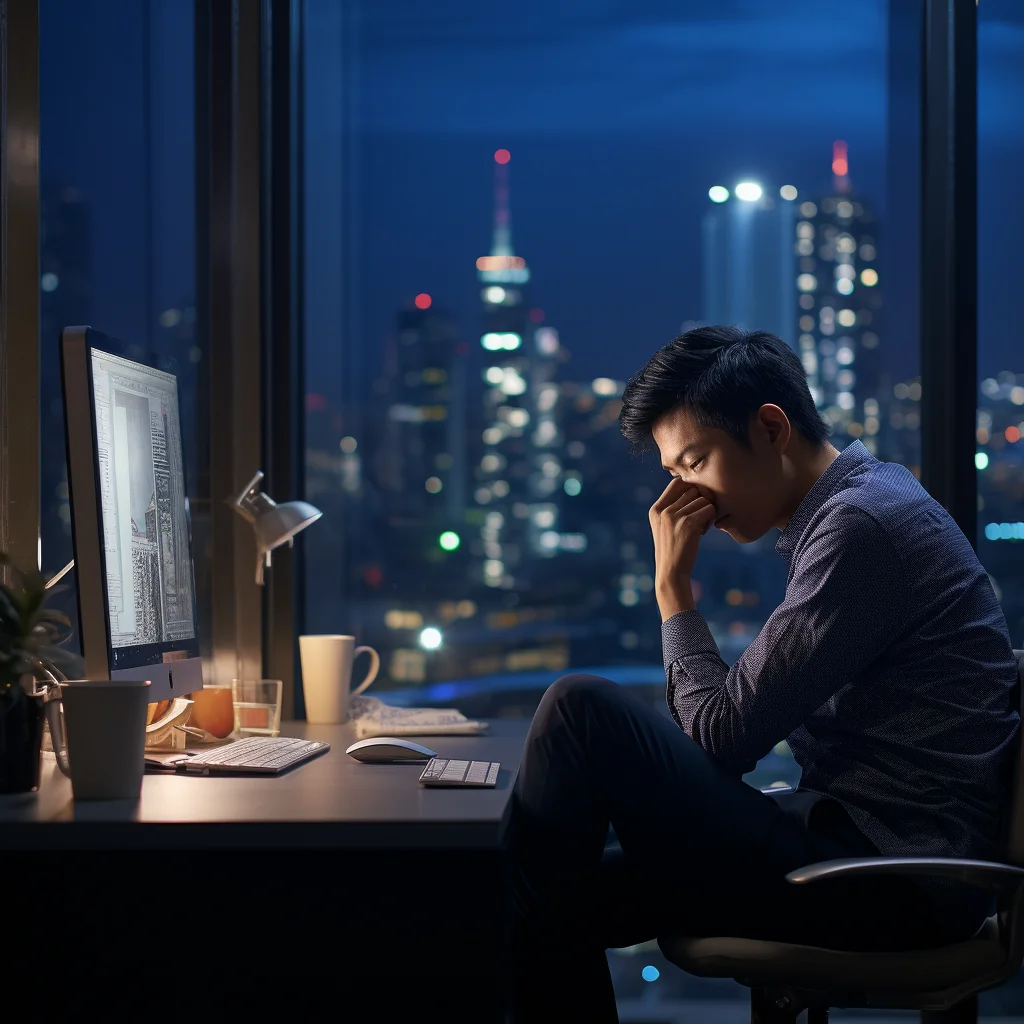 man overtime extra work night midnight official photography