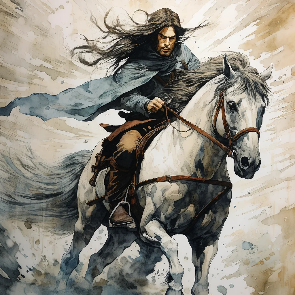 man ride horse ink painting Janpanese warrior