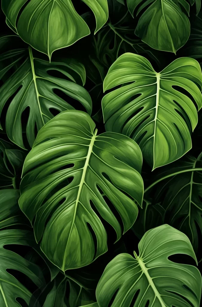 monstera leaves green plant drawing painting