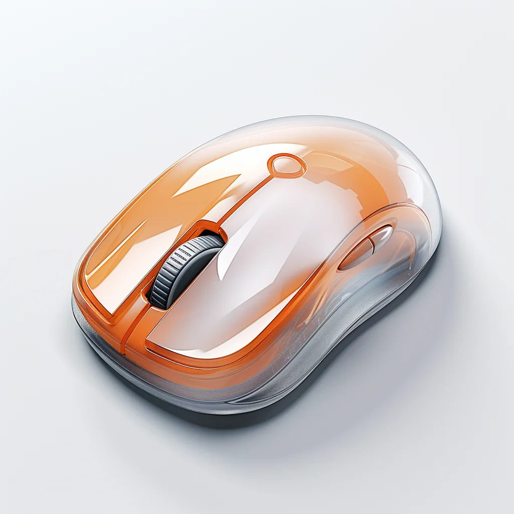 mouse orange isometric glass material industrial design 3D icon