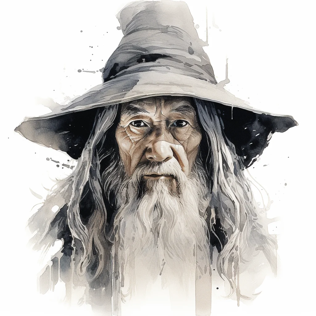 old man wizard face head painting black and white
