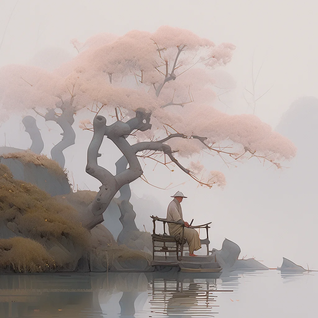 oldman granddad taoist peach blossom priest sit tree 3d illustration