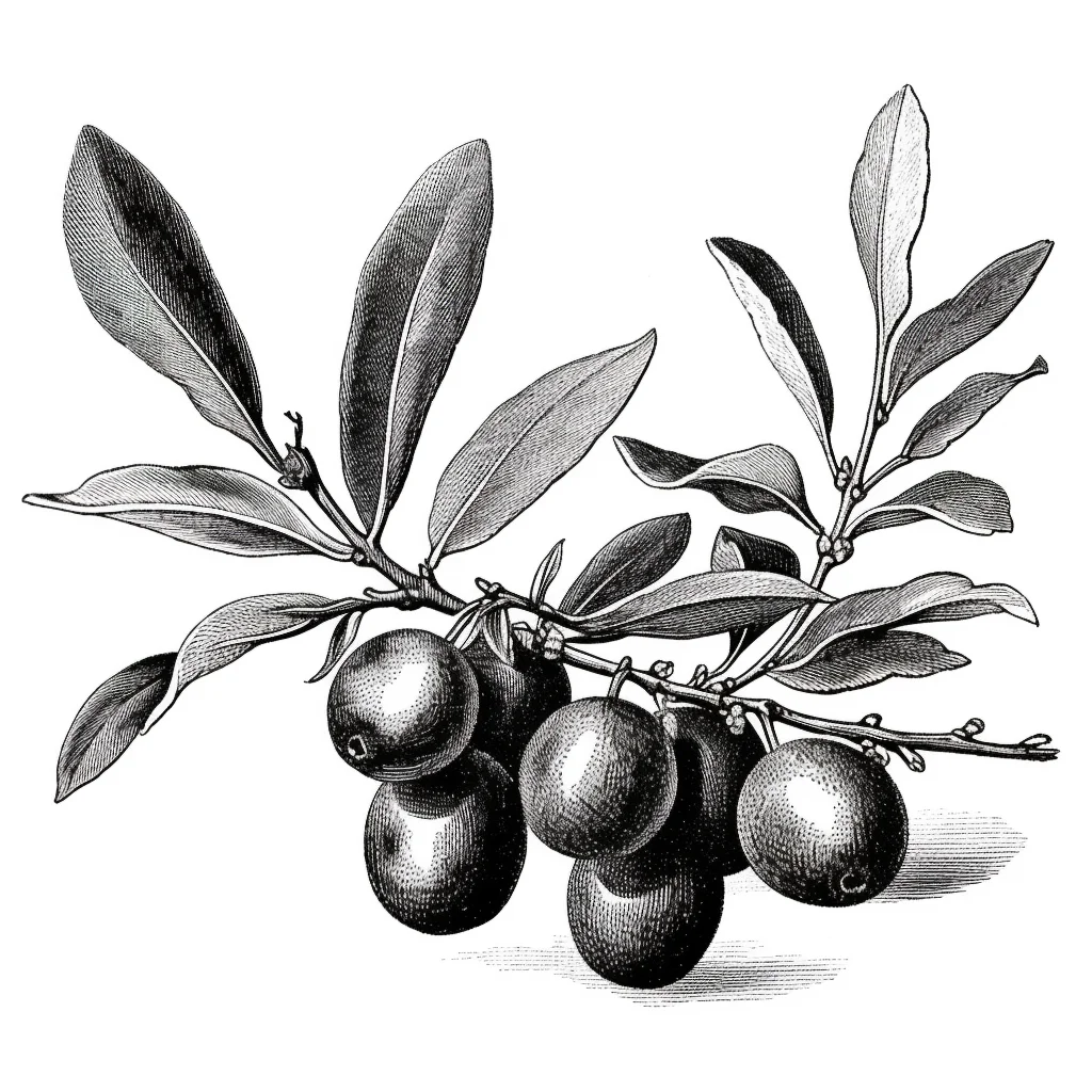 olive leaf leave illustration painting black and white