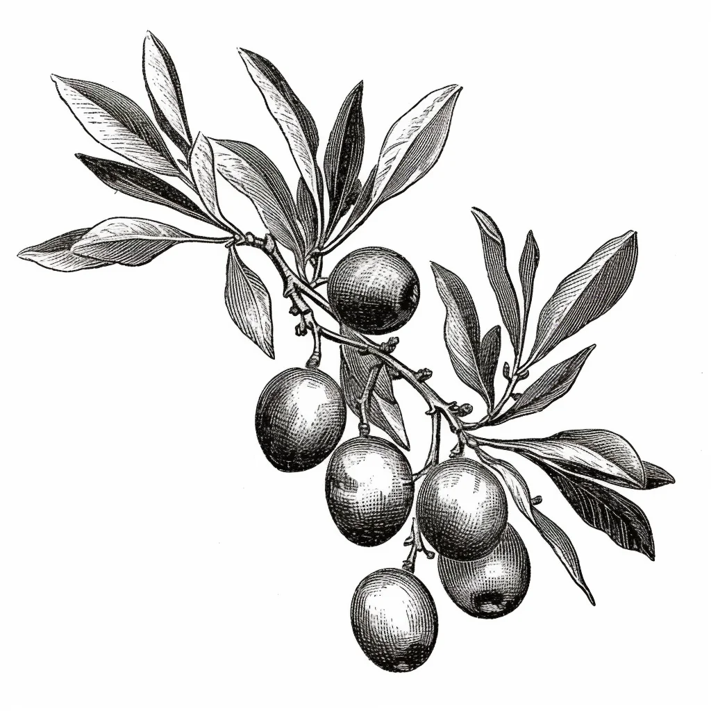 olive leave illustration painting black and white