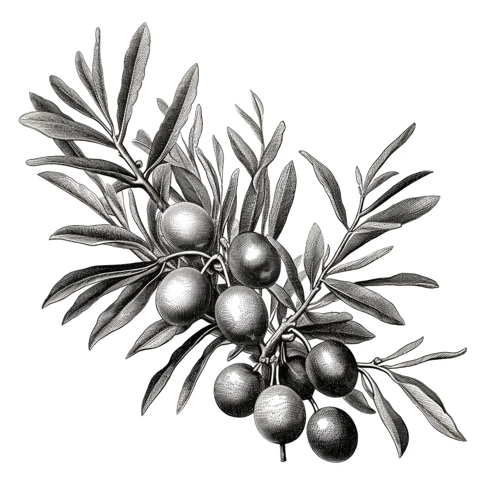 olive leave leaf illustration black and white