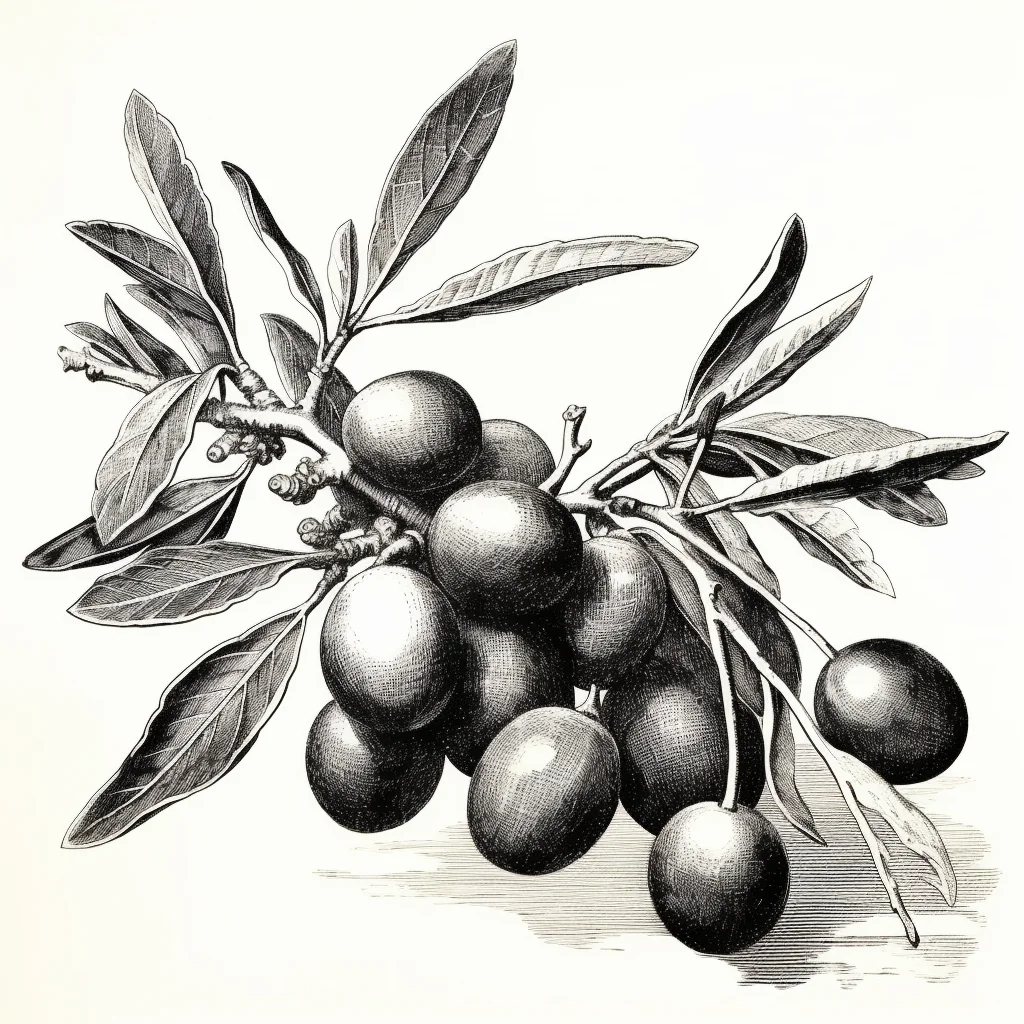 olive leave leaf illustration painting black and white