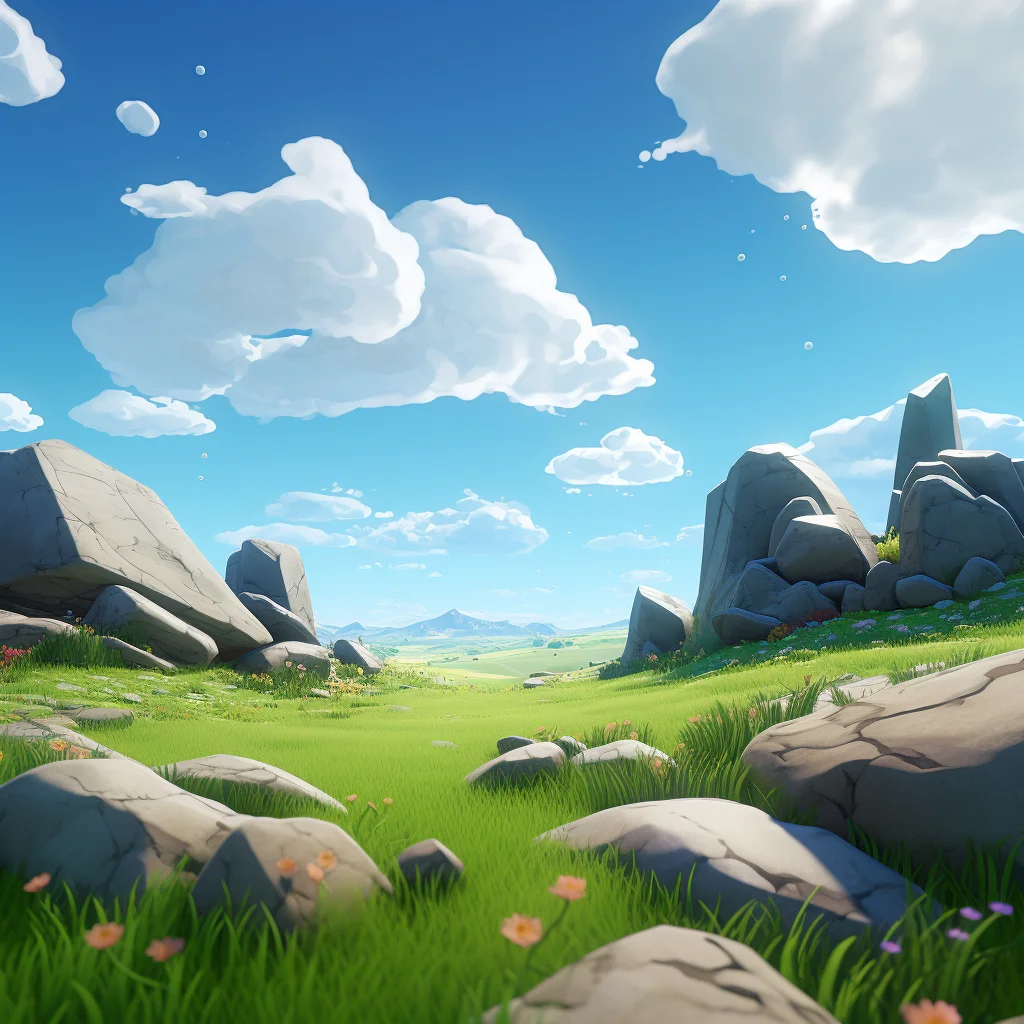 outdoor grass field rock sky cloud stone