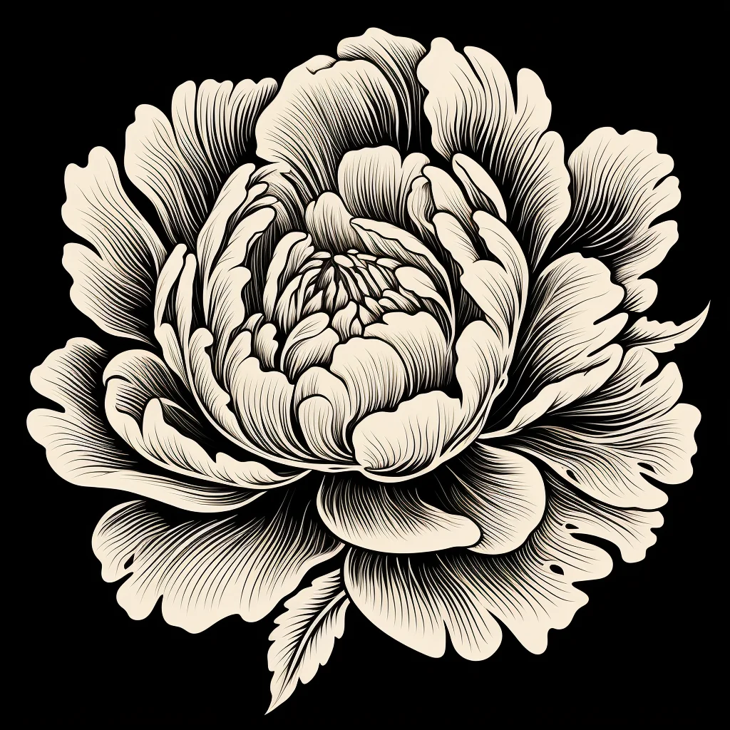 peony black and white flower drawing victor ink illustration logo