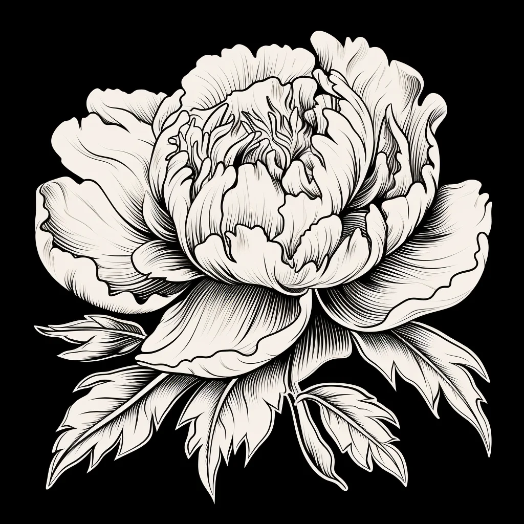 peony black and white flower drawing victor ink illustration