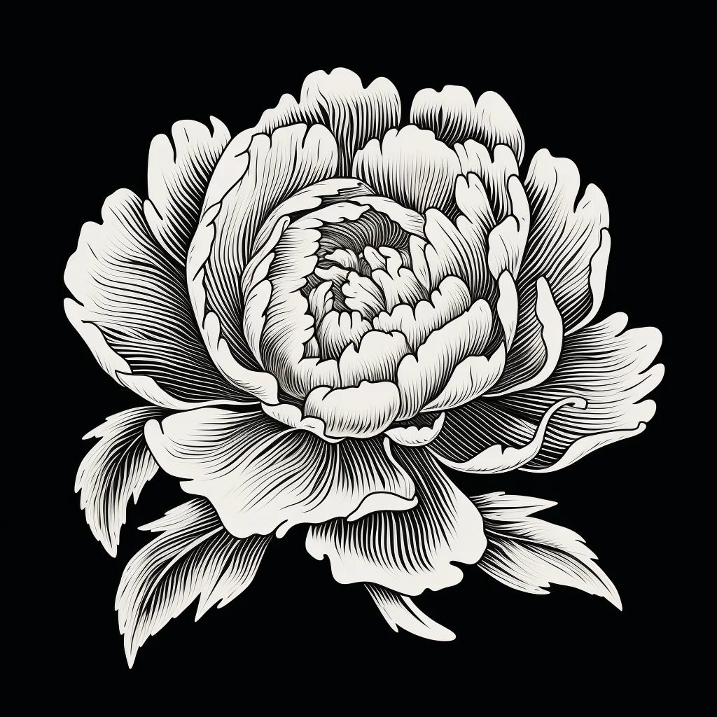 peony flower black and white drawing victor ink illustration tattoo