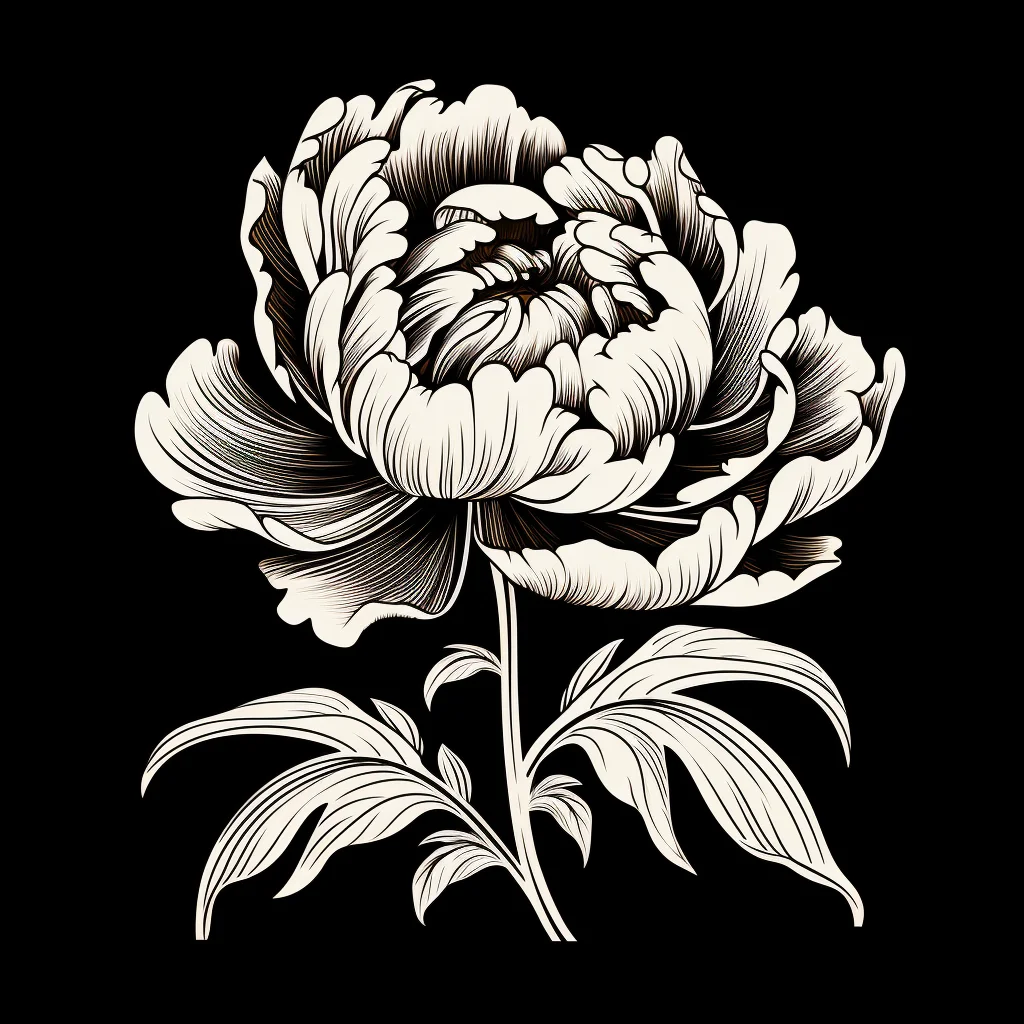 peony flower black and white drawing victor ink illustration