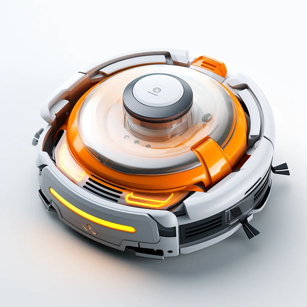 robot vacuum cleaner orange isometric material industrial design 3D icon