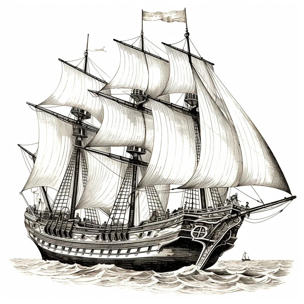 sail ocean navigation illustration painting black and white