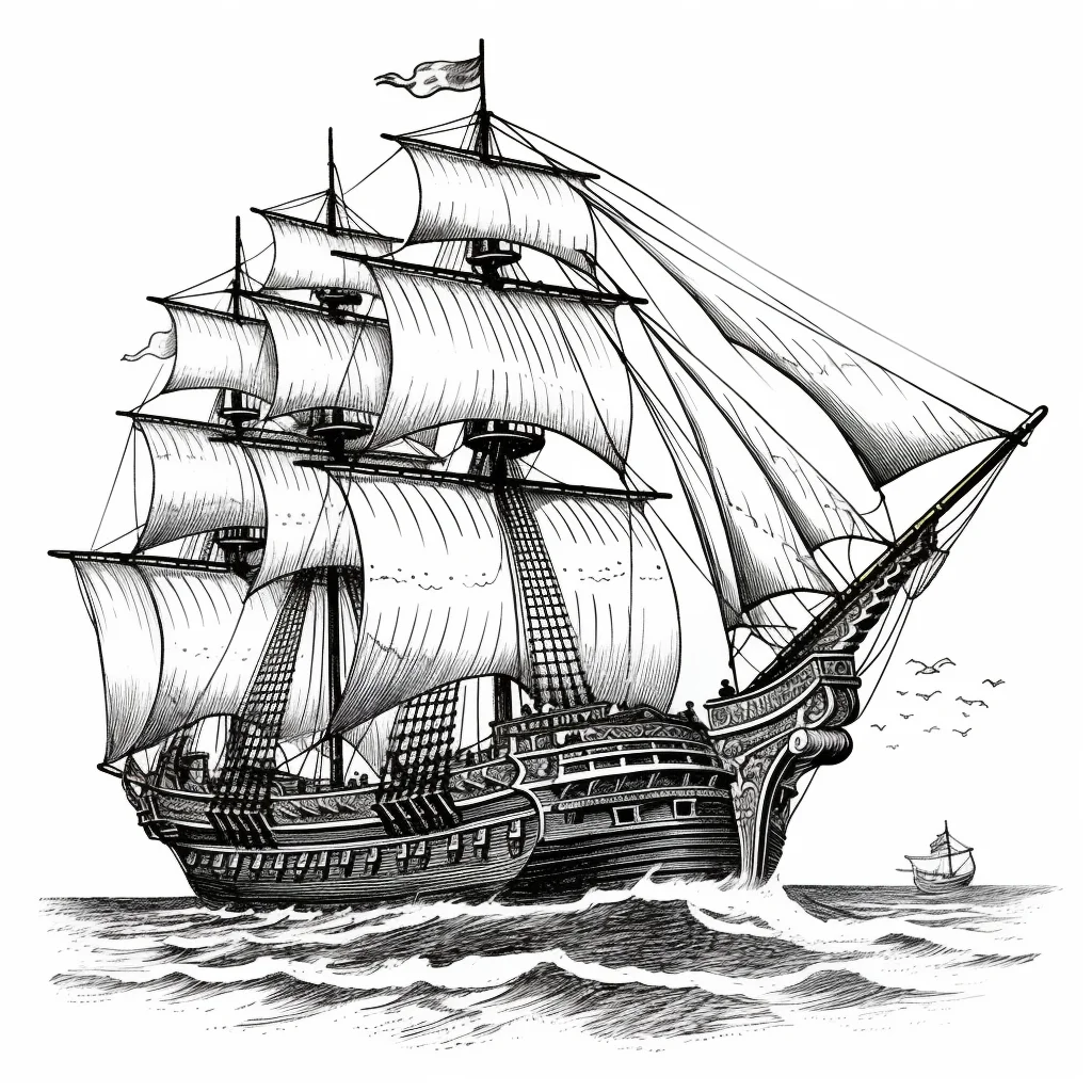 sail sailing navigation illustration painting black and white