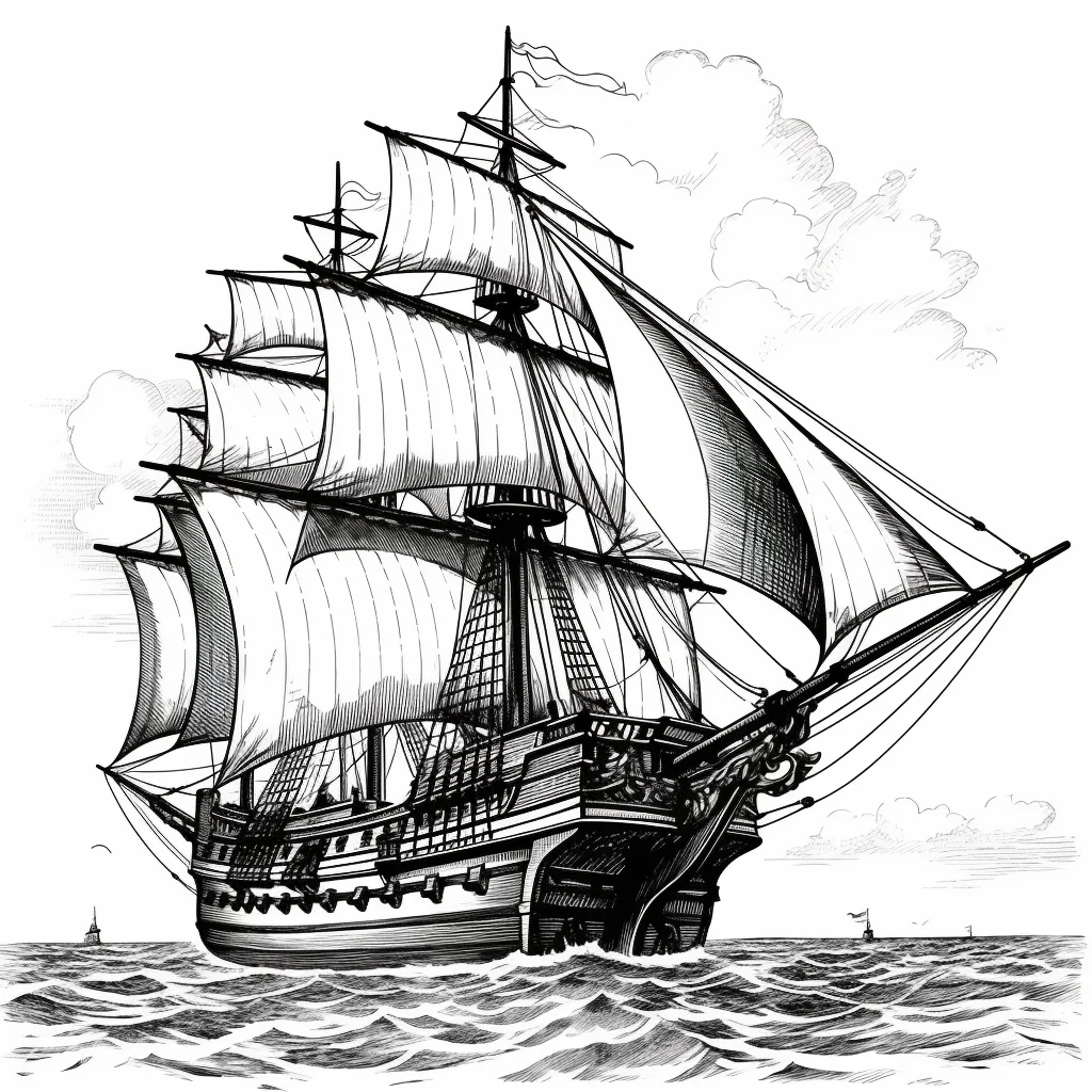sail sailing ocean illustration painting black and white