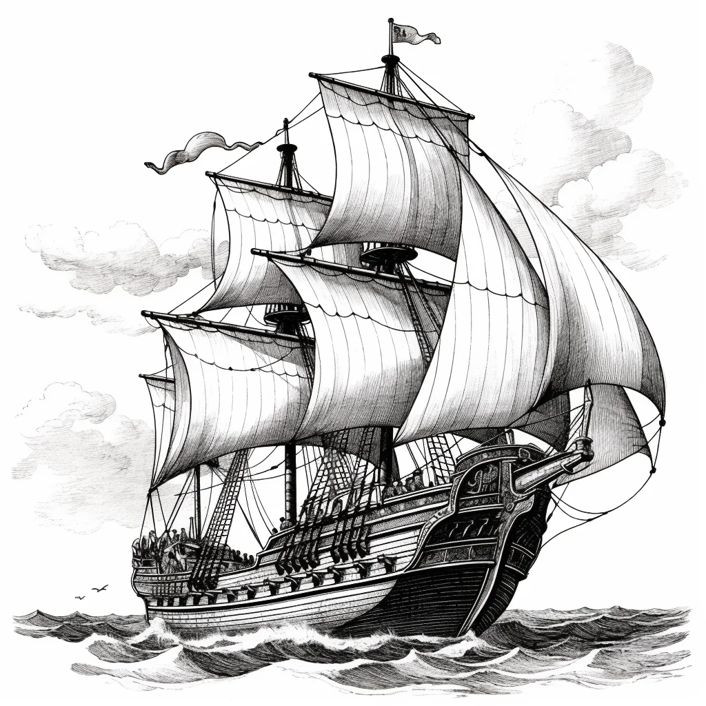 sail sailing ocean navigation illustration painting black and white