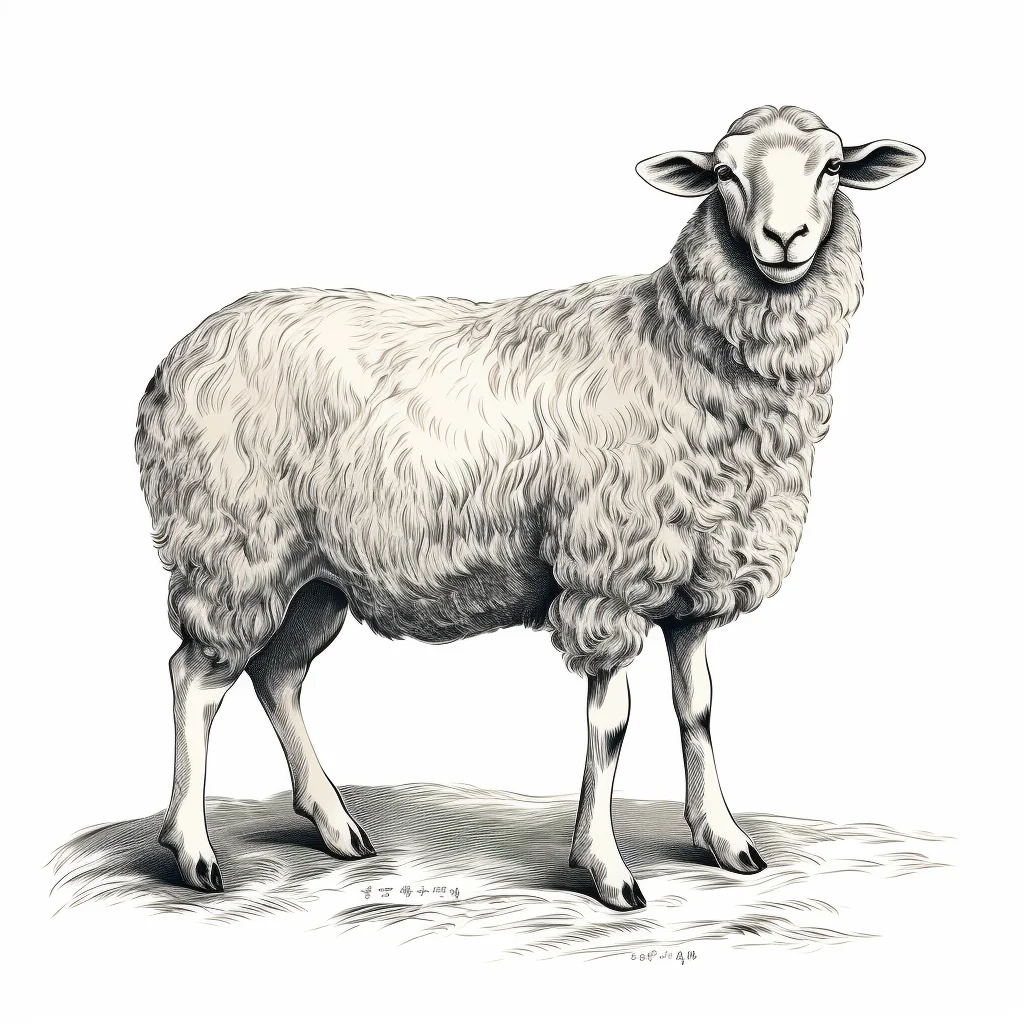 sheep vector illustration black and white ink painting