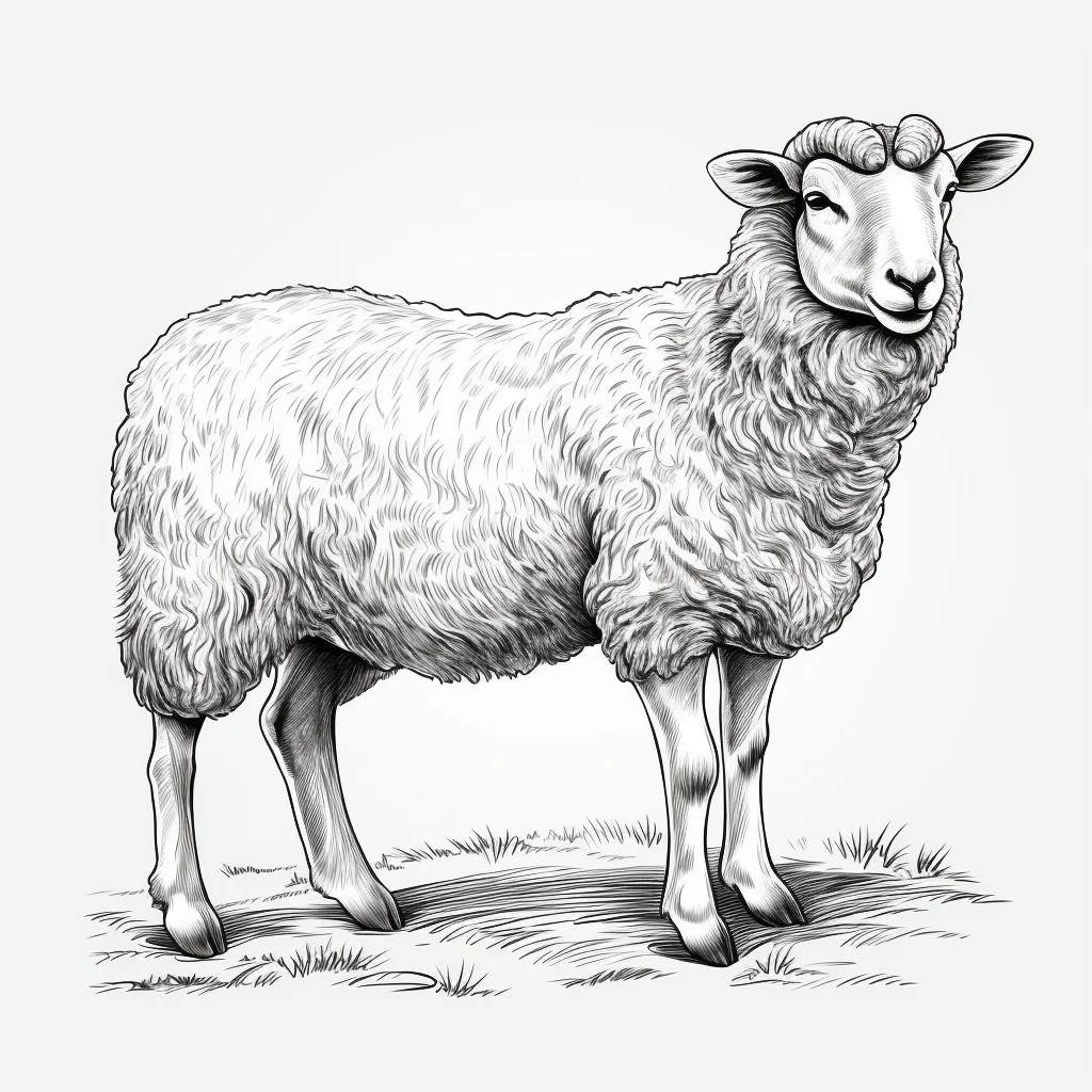 sheep vector ink illustration black and white painting