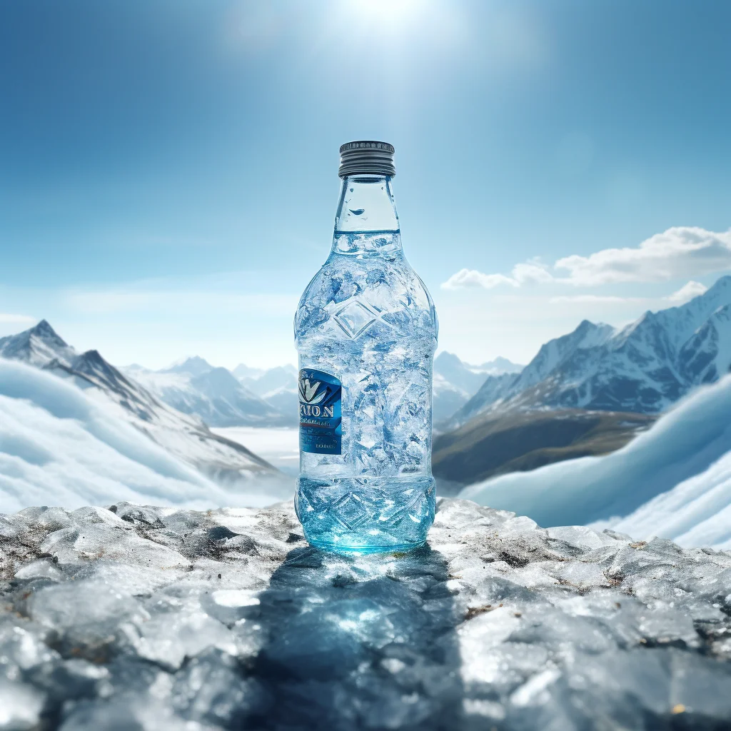 sparkling spring mineral water liquor bottle snow photography