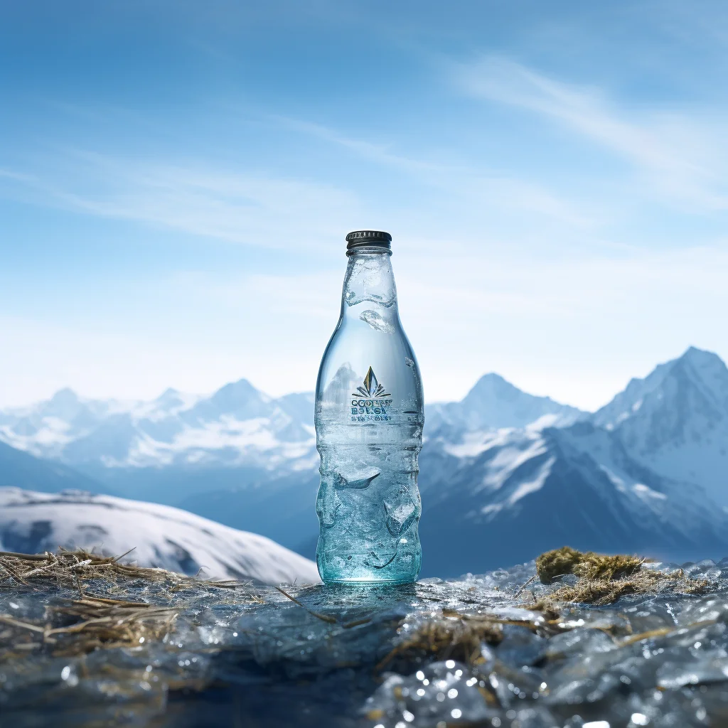 sparkling spring mineral water liquor bottle snow winter sunshine photography