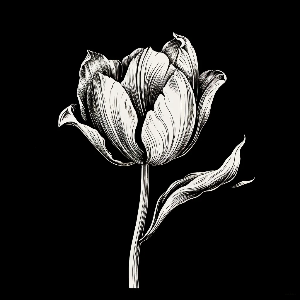 tulip flower black and white drawing victor ink illustration