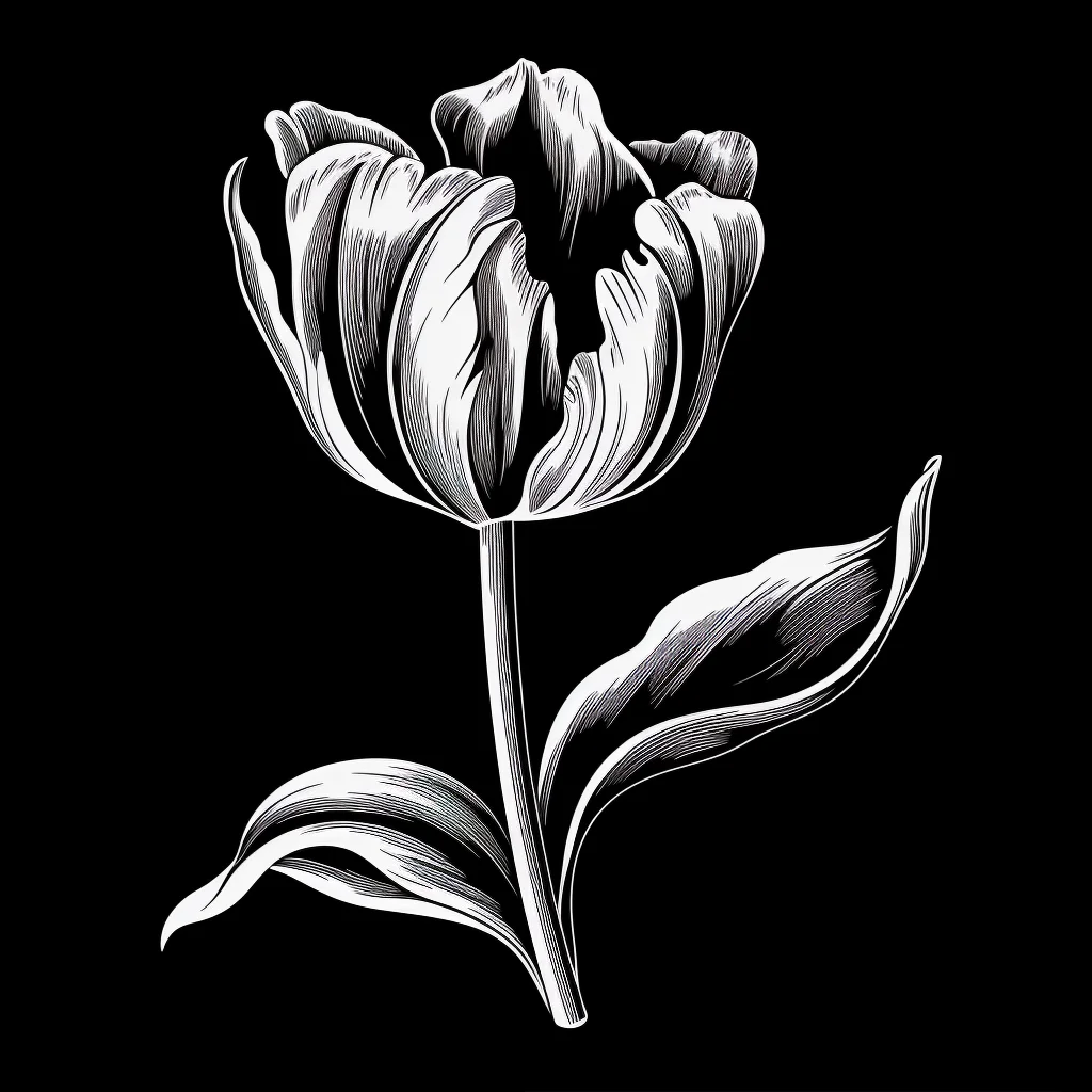 tulip flower drawing victor ink black and white illustration