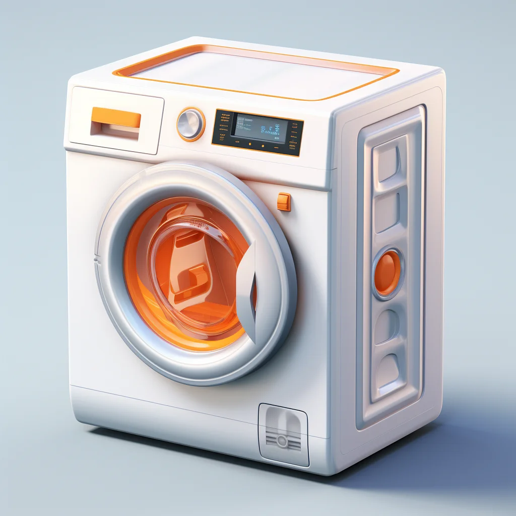 washing laundry machine washer orange isometric material industrial design 3D icon