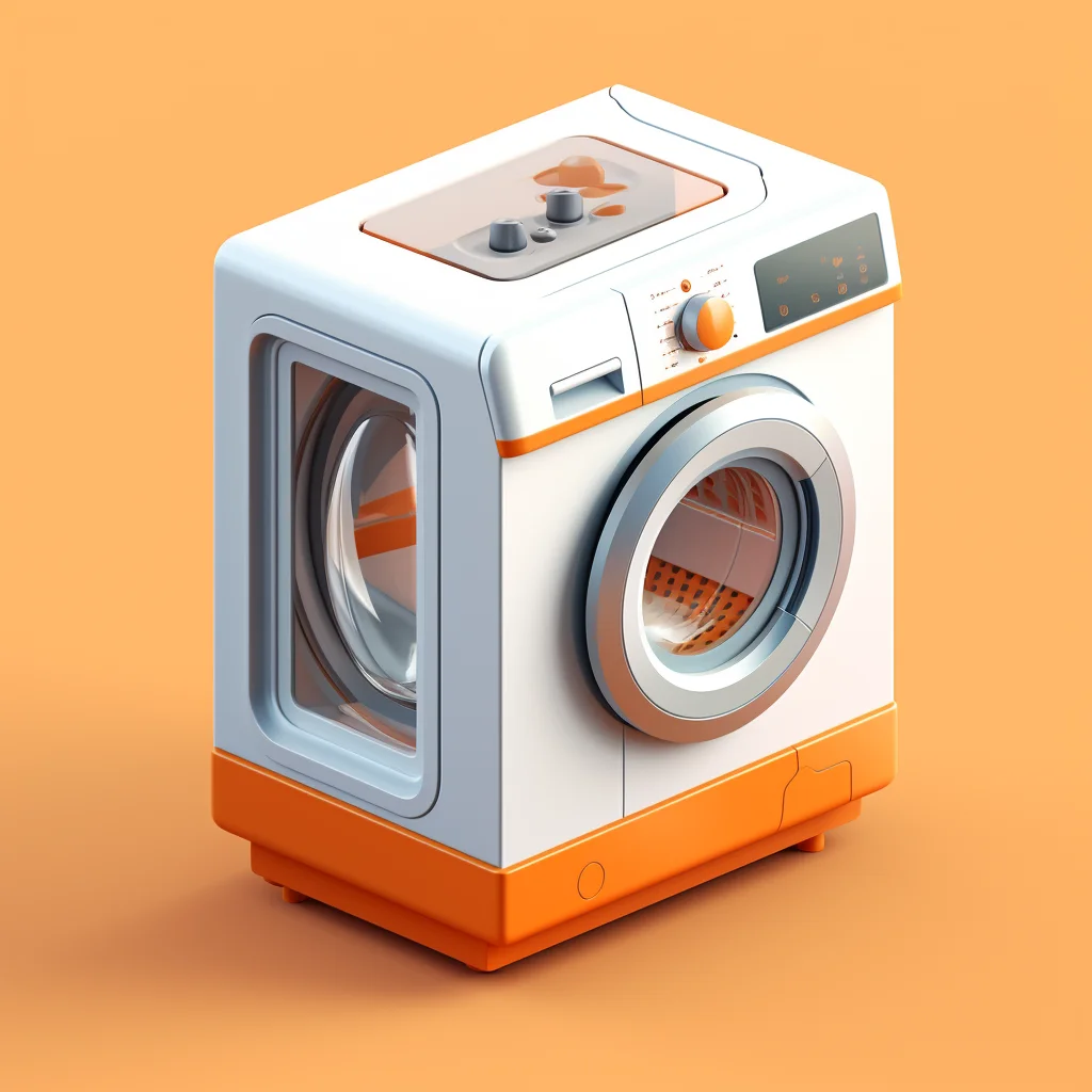 washing laundry machine washer orange isometric material industrial design 3D