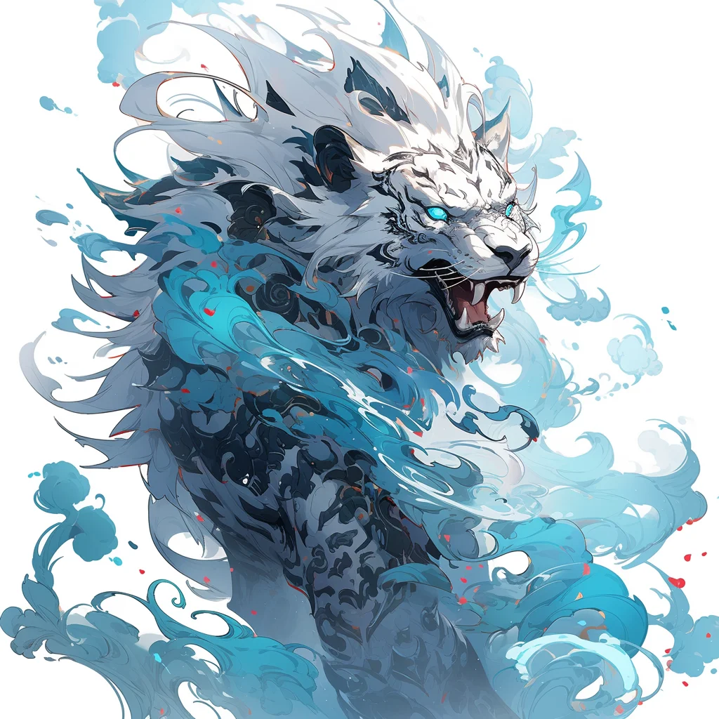 white azure anime monster lion art illustration fierce