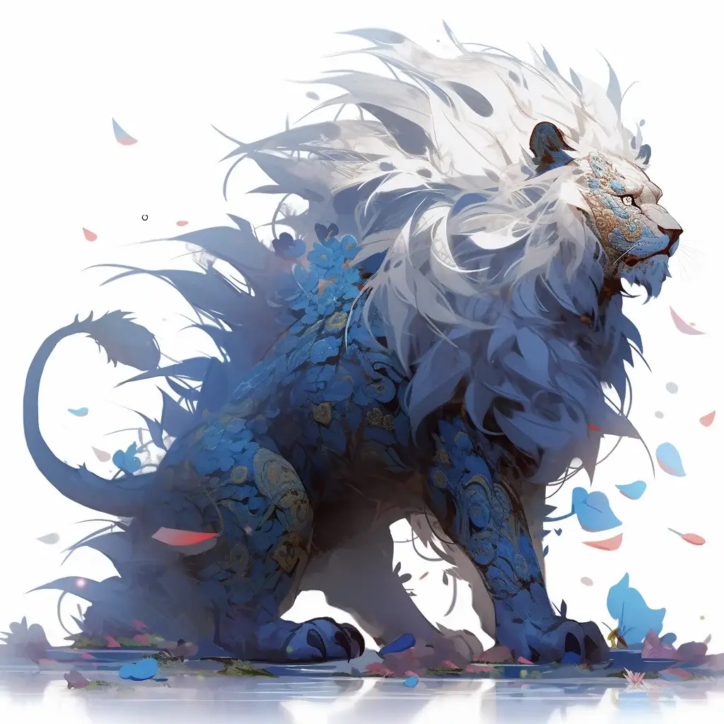 white azure anime monster lion art illustration