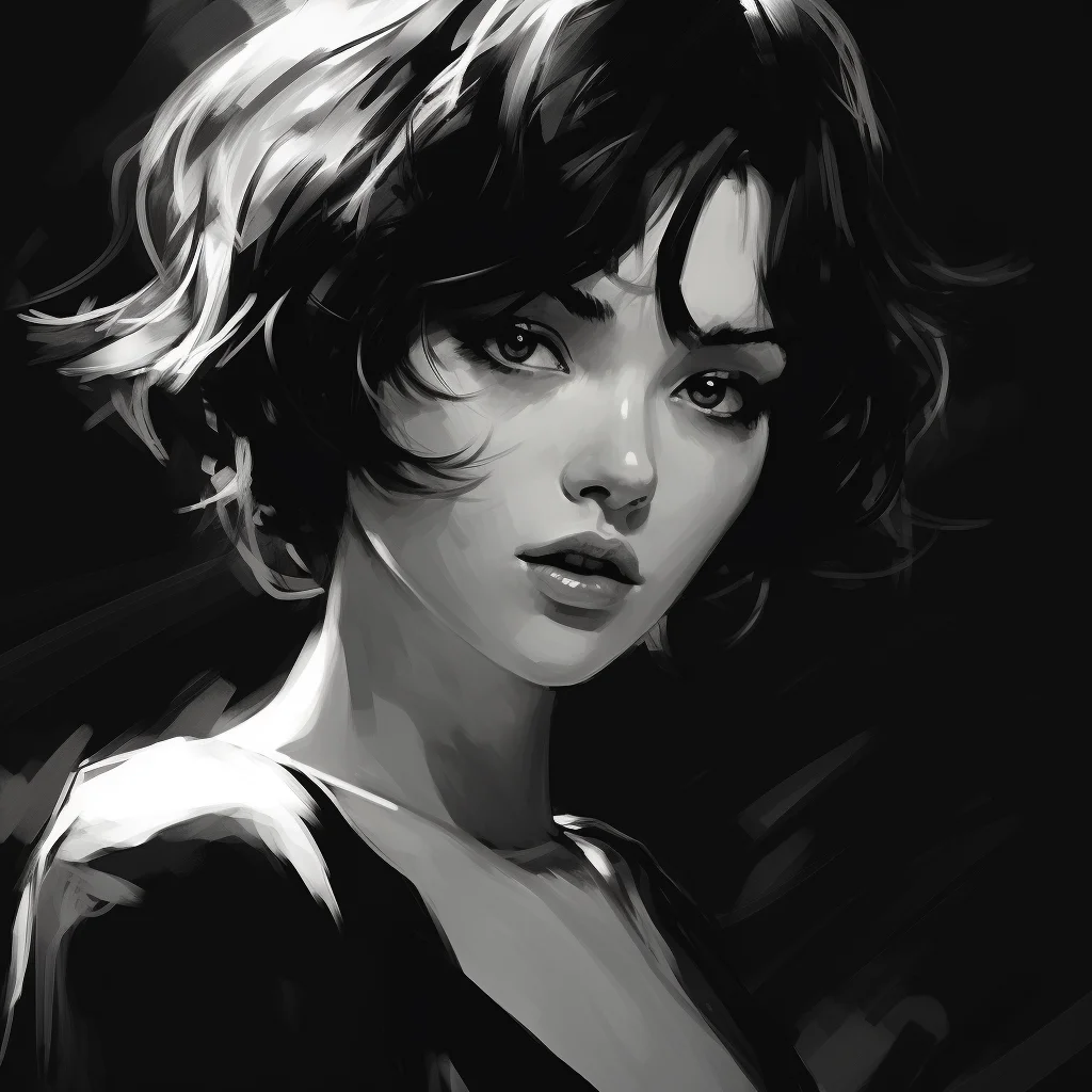 woman anime portrait hair cool black and white graceful painting