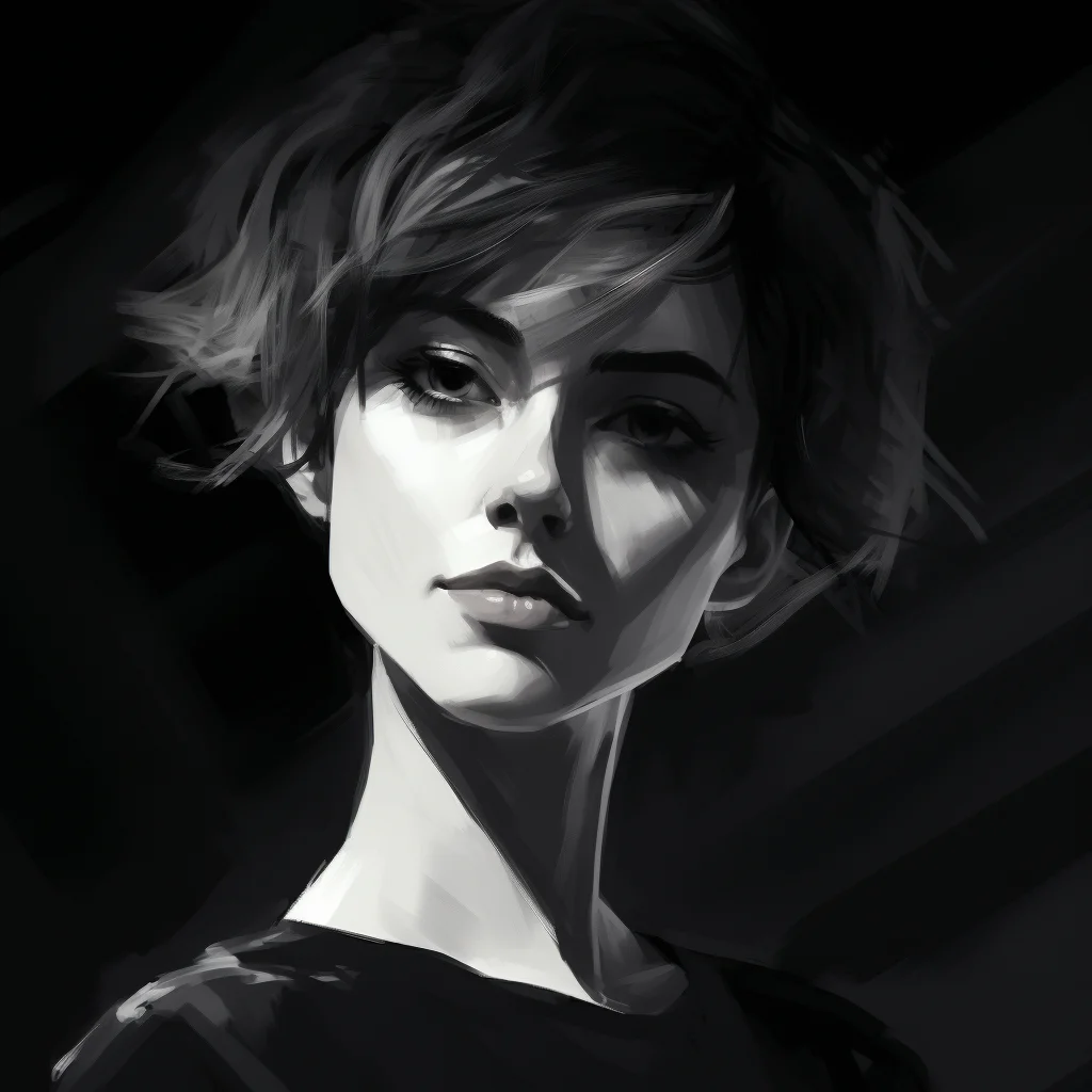 woman anime portrait hair cool lady black and white graceful painting