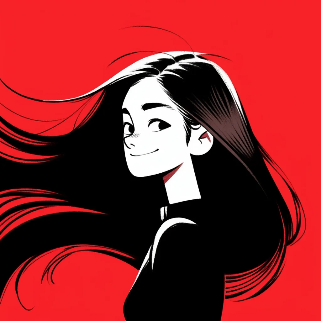 woman lady long hair smile character illustration anime happy girl