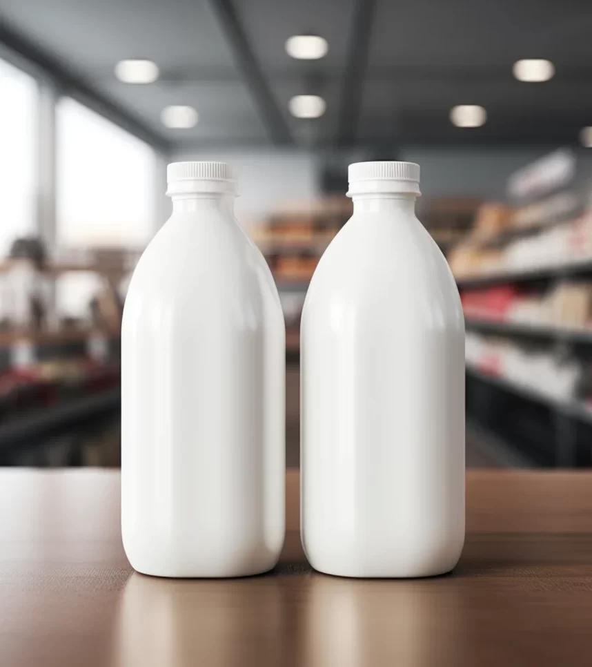 milk bottle shelf supermarket mockup showing stand